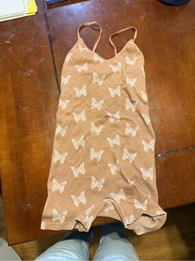 Girls' Butterfly Print One-Piece Romper - Brown